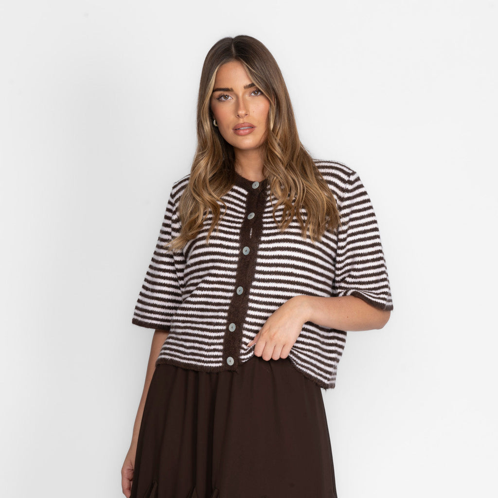 Kurzarm Stripes Strickcardigan