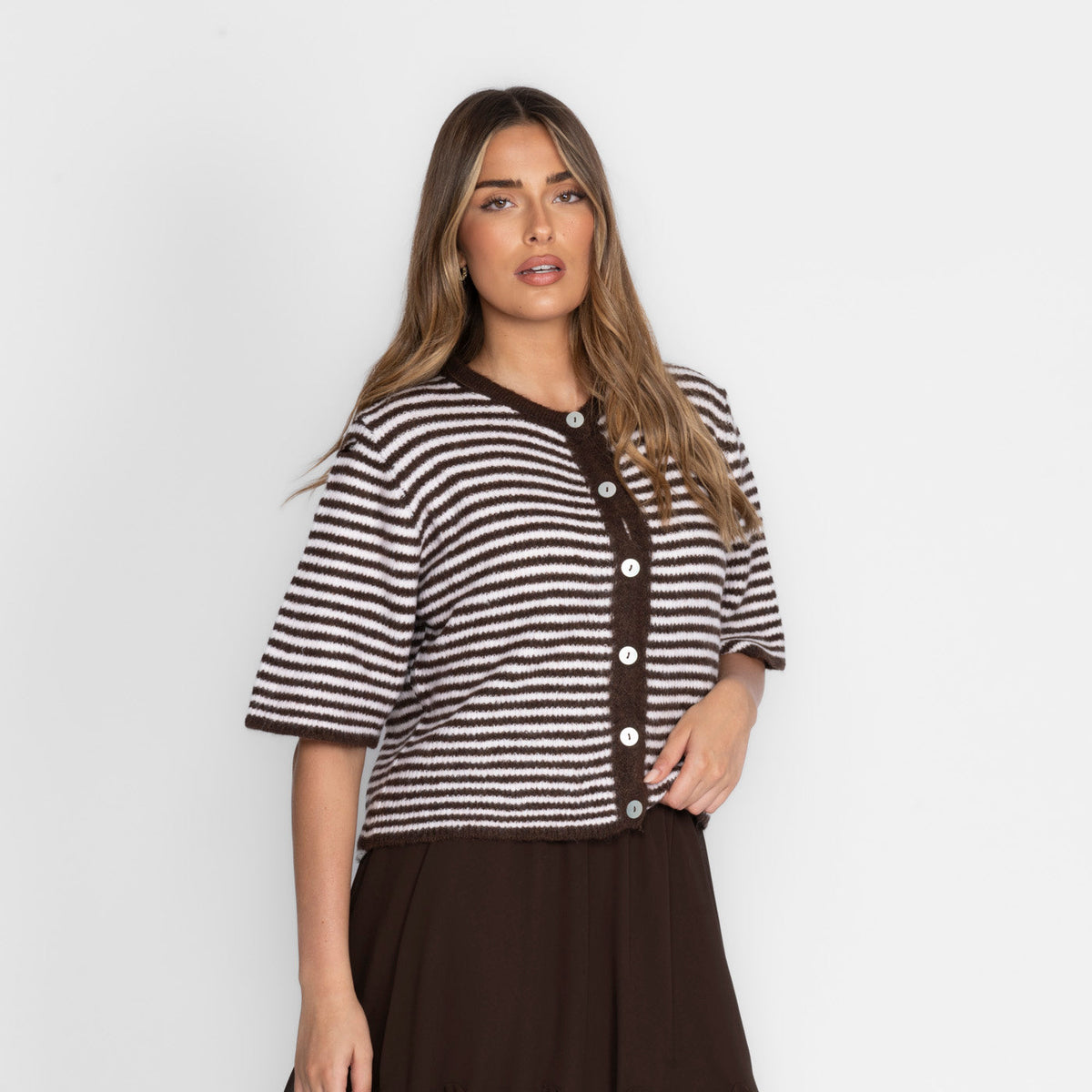 Kurzarm Stripes Strickcardigan