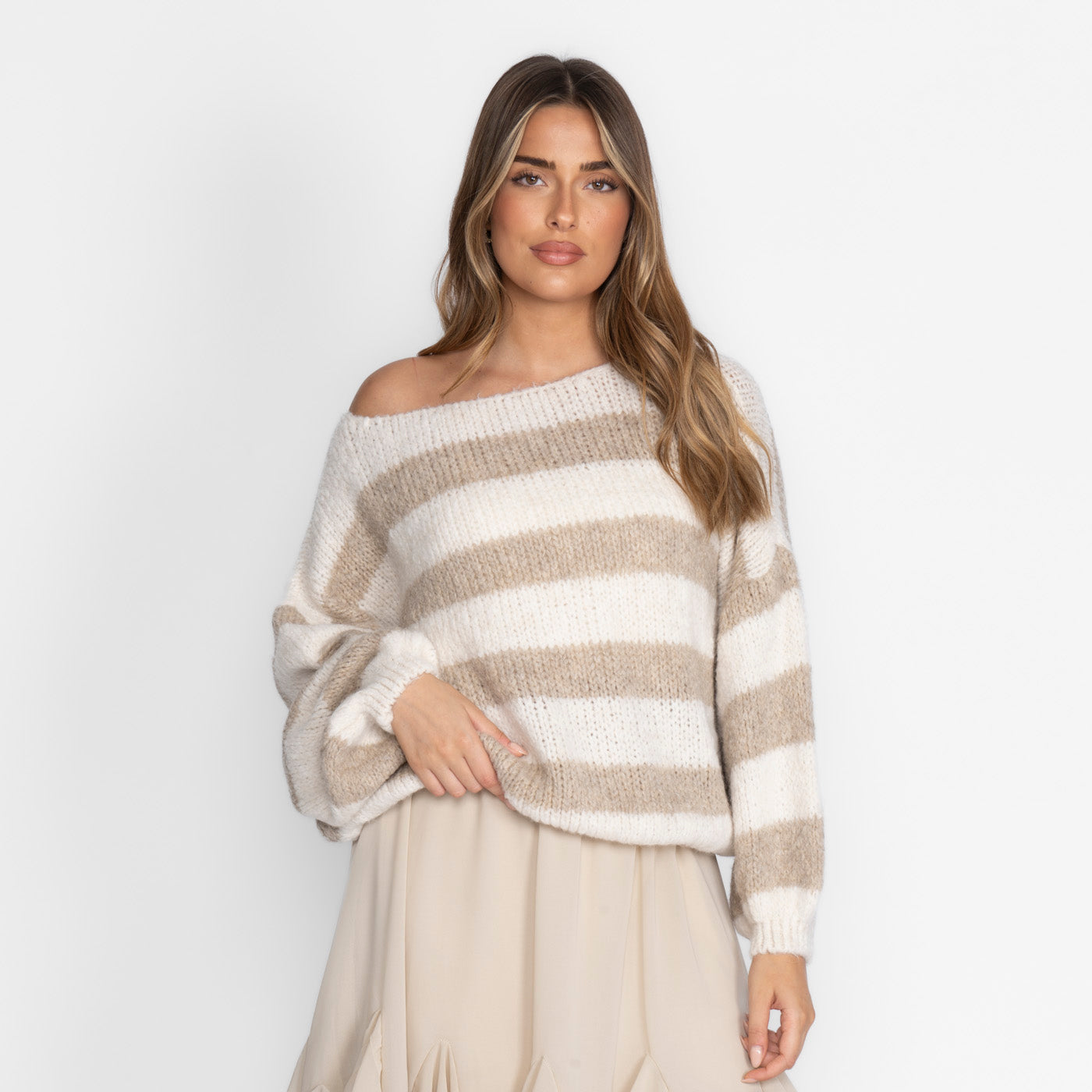 Casual Stripe Off-Shoulder Pullover