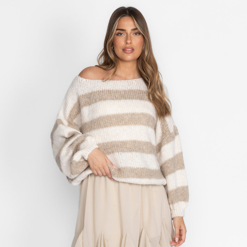 Casual Stripe Off-Shoulder Pullover