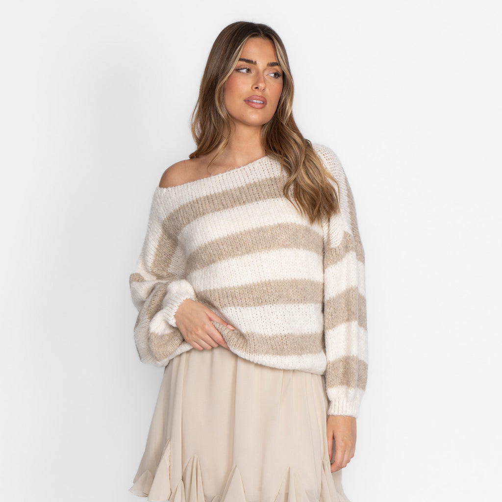 Casual Stripe Off-Shoulder Pullover