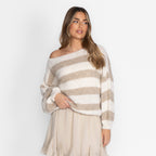 Casual Stripe Off-Shoulder Pullover