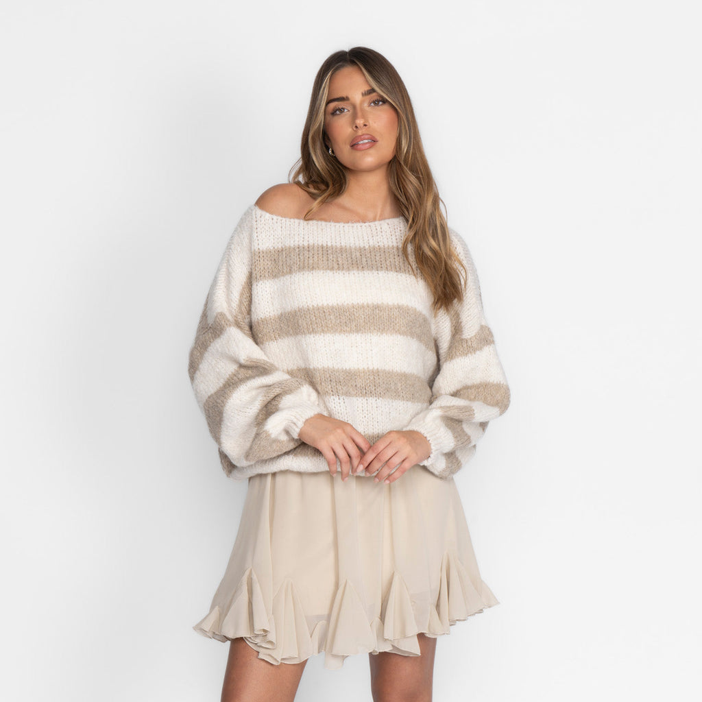 Casual Stripe Off-Shoulder Pullover