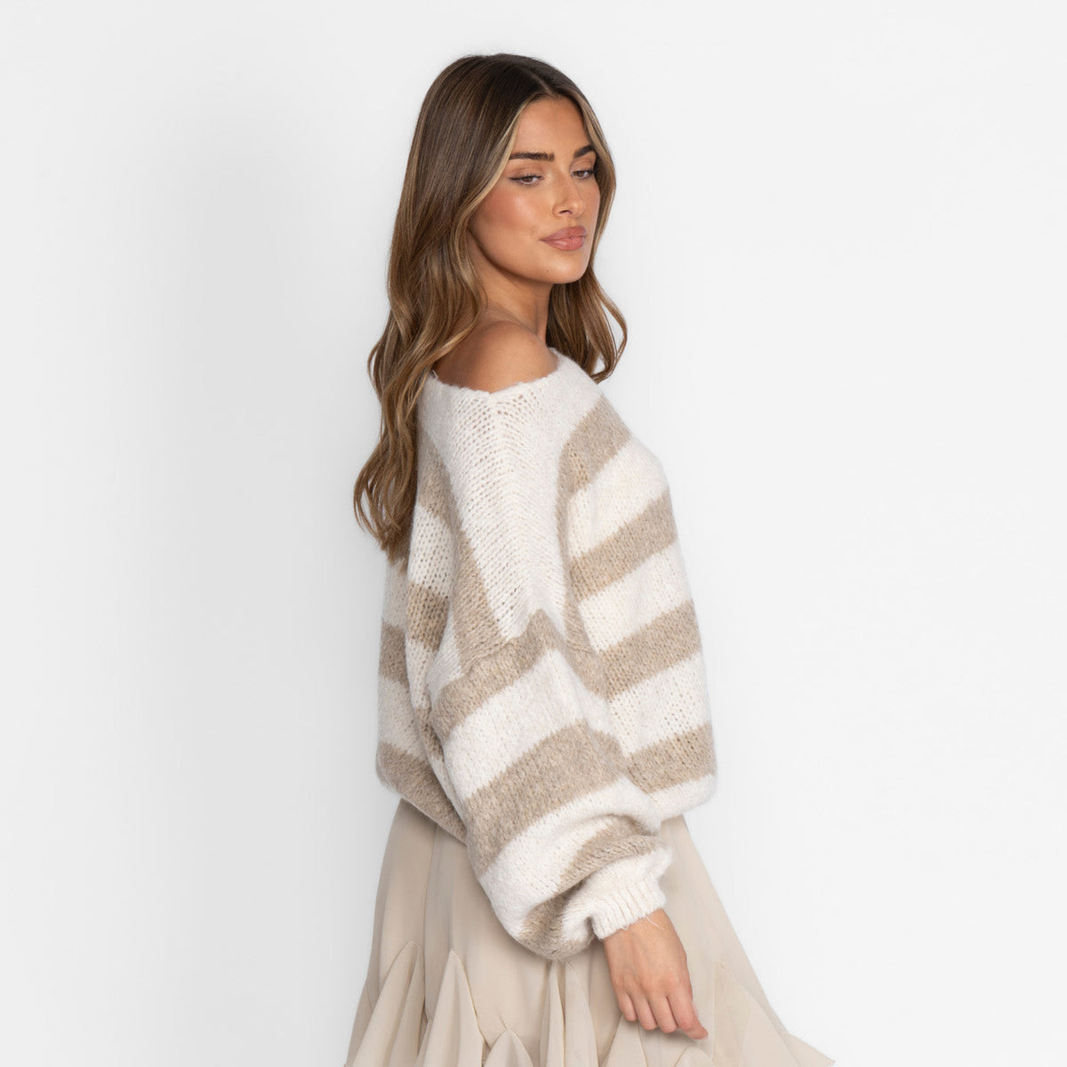 Casual Stripe Off-Shoulder Pullover