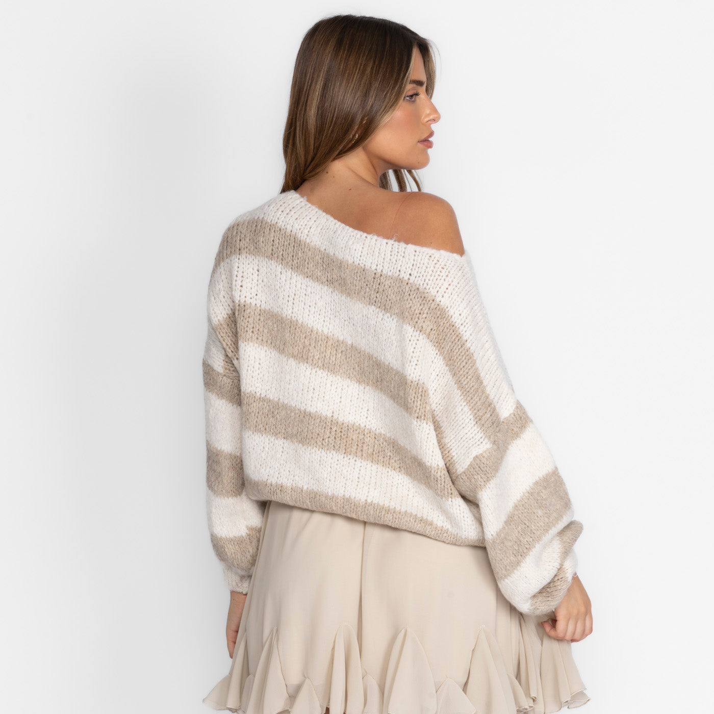 Casual Stripe Off-Shoulder Pullover