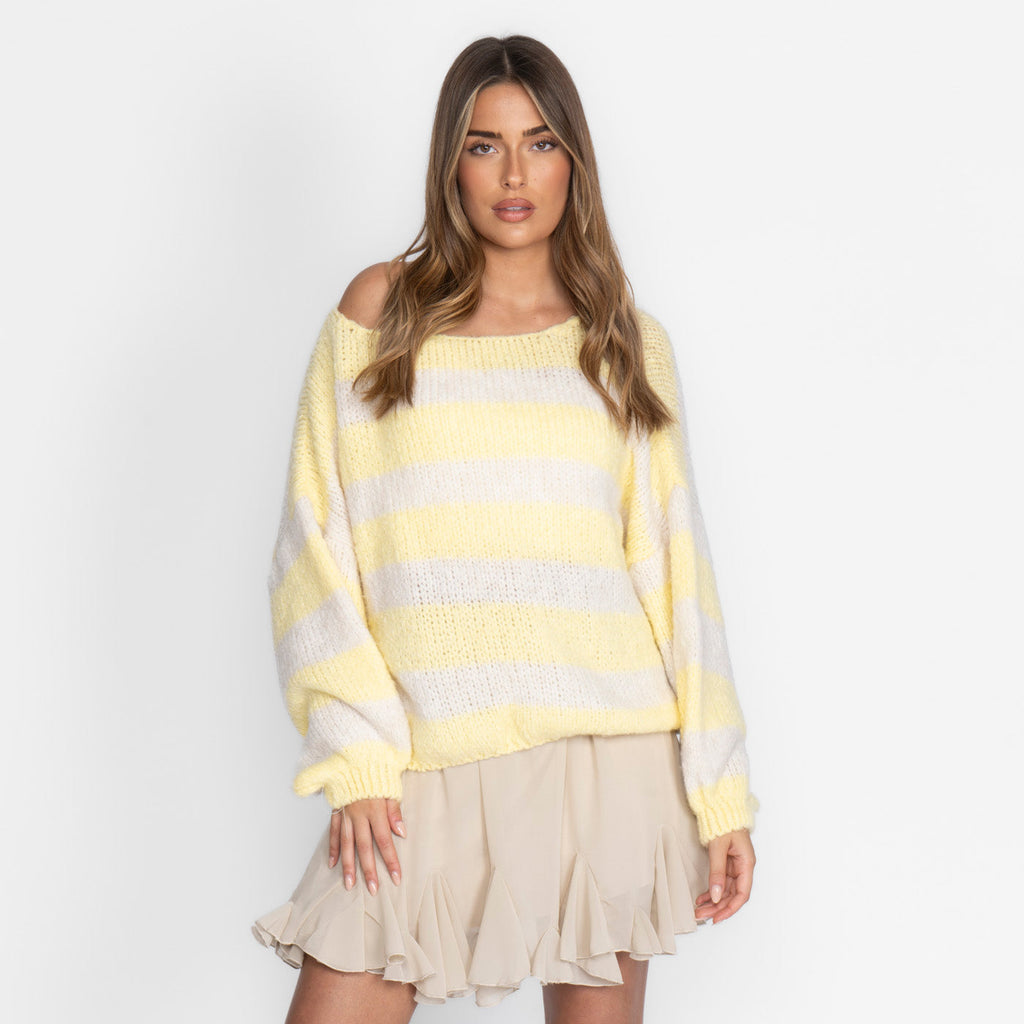 Casual Stripe Off-Shoulder Pullover