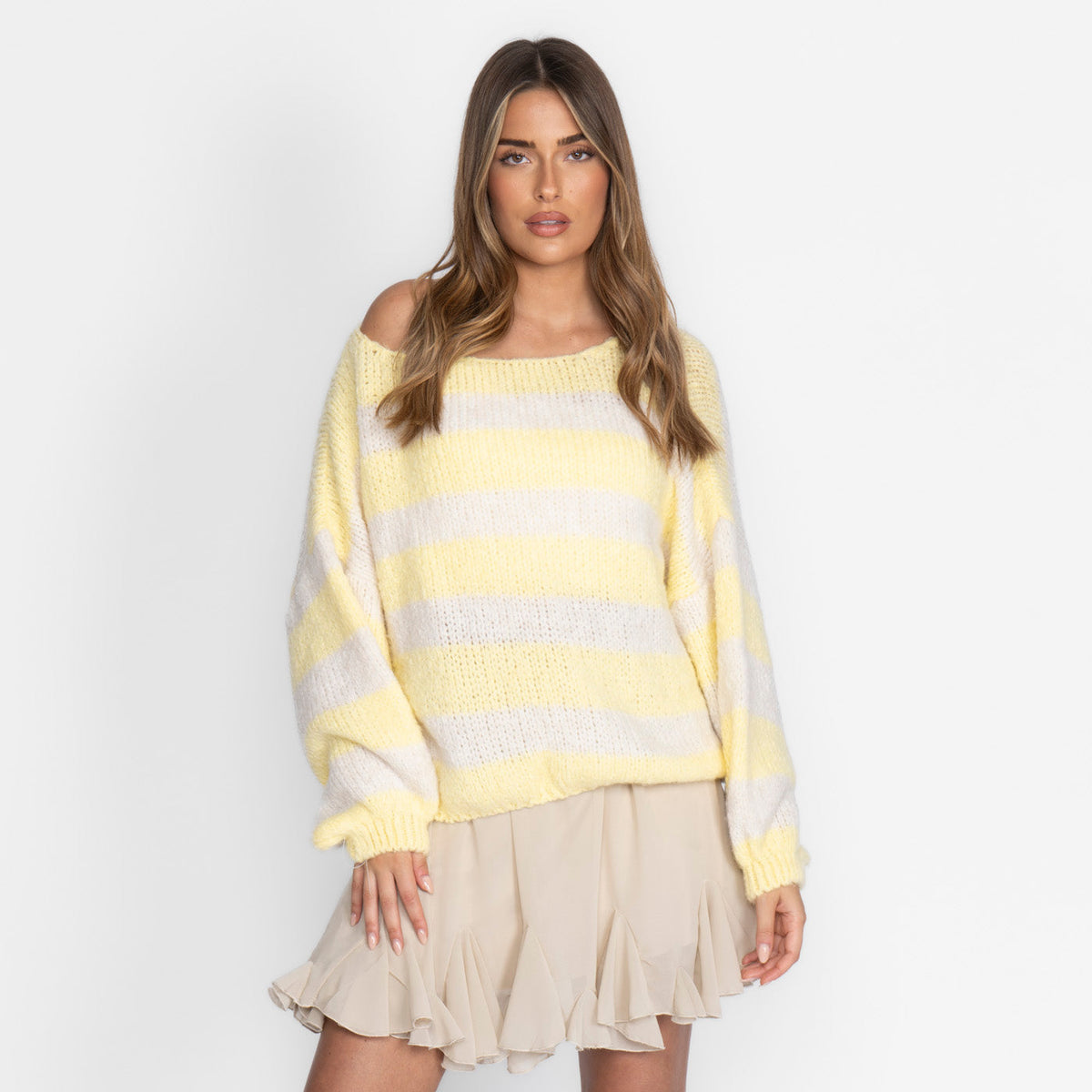 Casual Stripe Off-Shoulder Pullover
