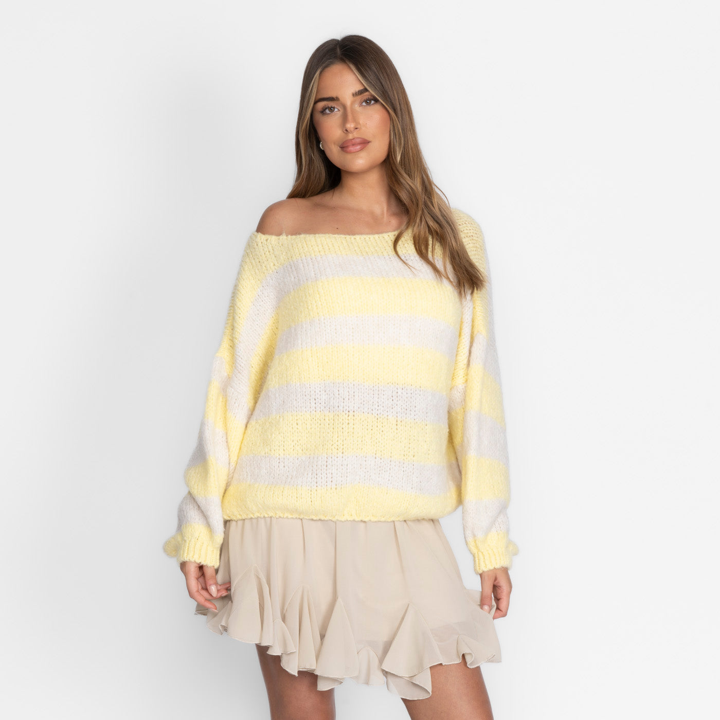 Casual Stripe Off-Shoulder Pullover