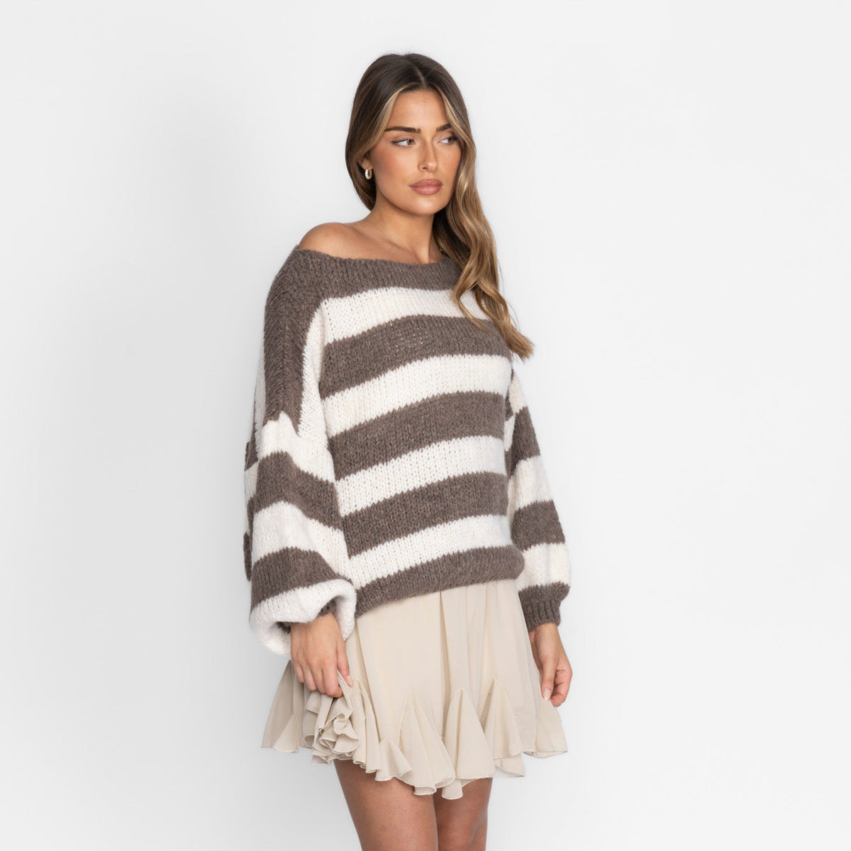 Casual Stripe Off-Shoulder Pullover