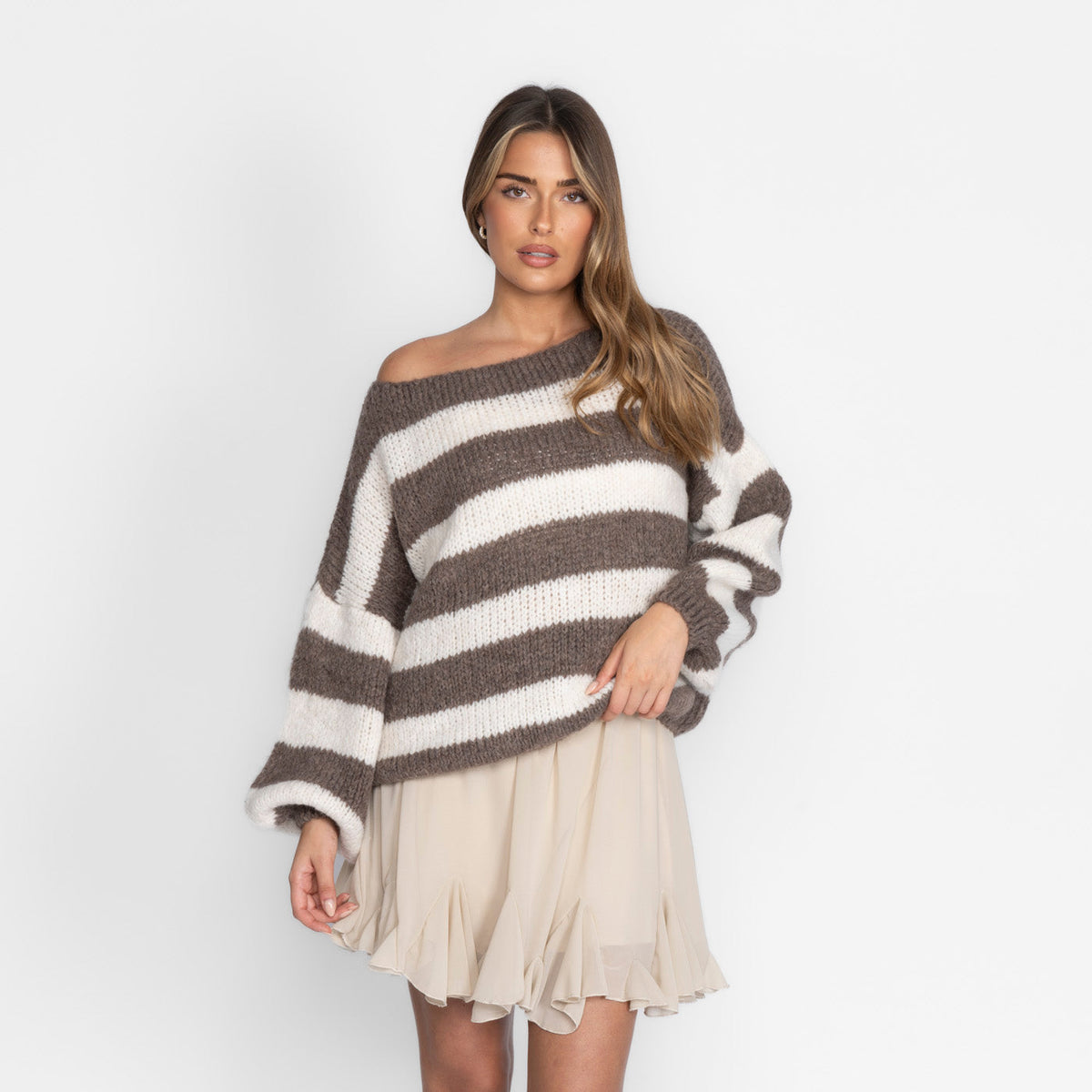 Casual Stripe Off-Shoulder Pullover