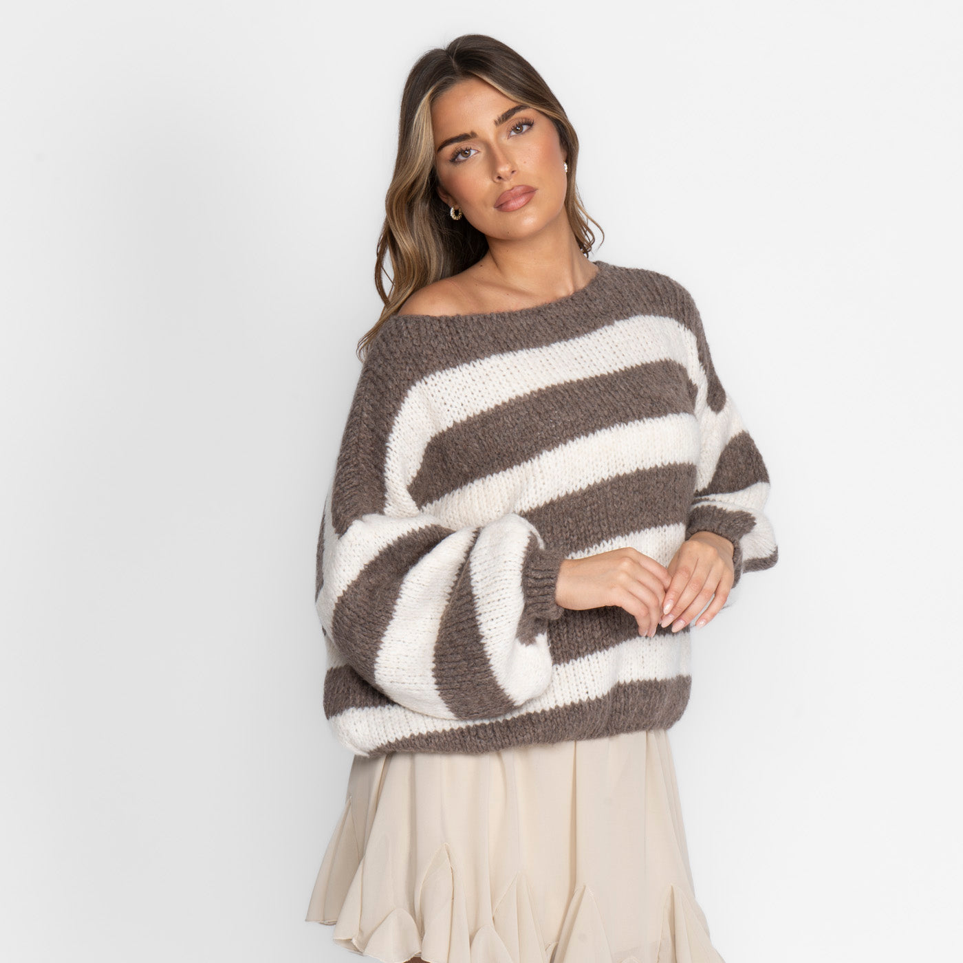 Casual Stripe Off-Shoulder Pullover