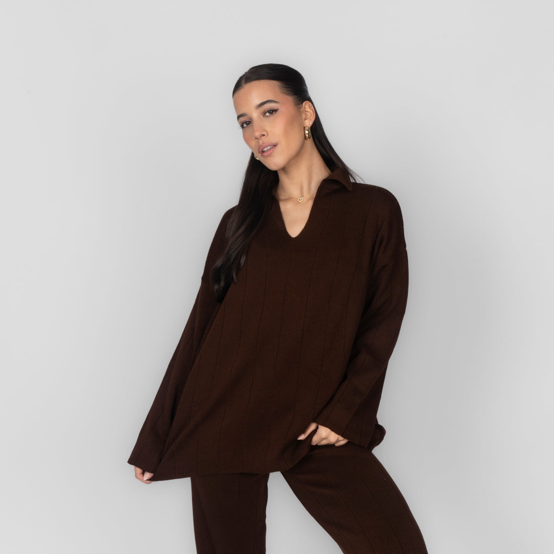 Rippstrick Set mit V-Ausschnitt