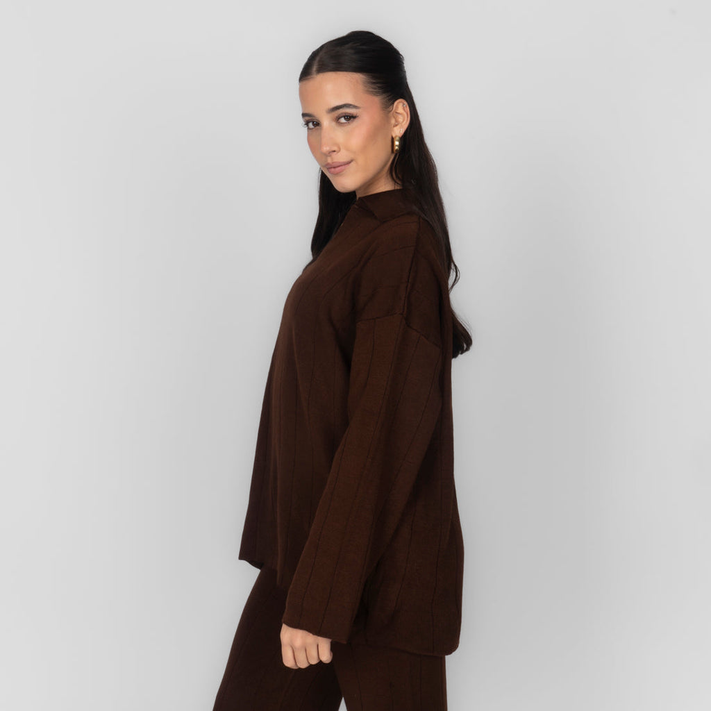 Rippstrick Set mit V-Ausschnitt
