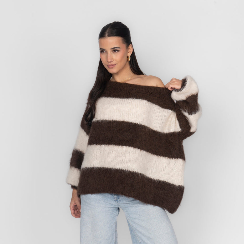 Ultra-Soft Off-Shoulder Stripe Knit