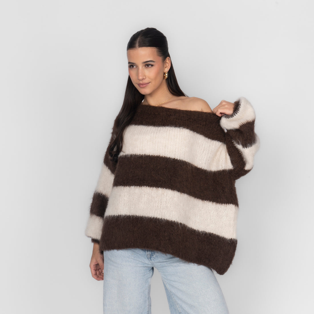 Ultra-Soft Off-Shoulder Stripe Knit