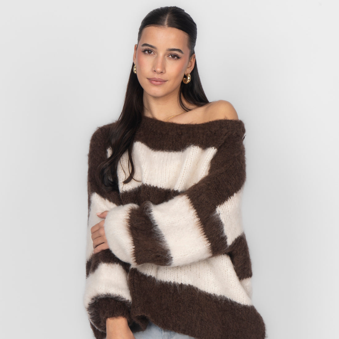 Ultra-Soft Off-Shoulder Stripe Knit