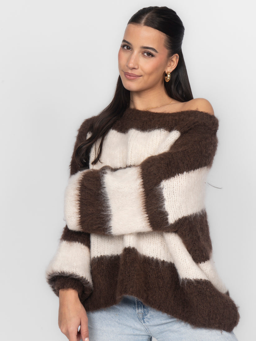 Ultra-Soft Off-Shoulder Stripe Knit
