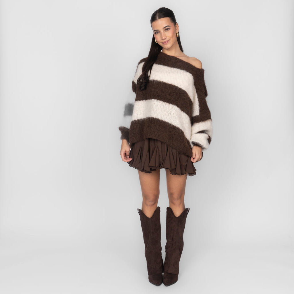 Ultra-Soft Off-Shoulder Stripe Knit