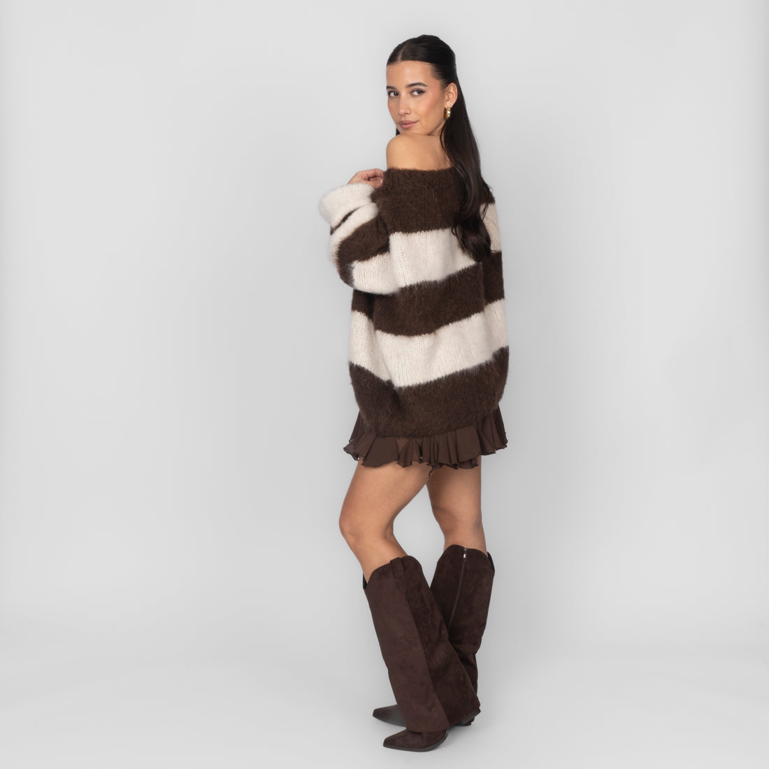 Ultra-Soft Off-Shoulder Stripe Knit