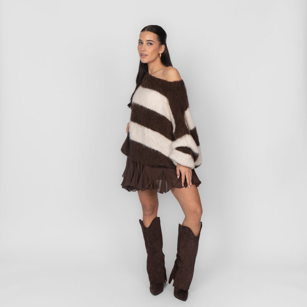 Ultra-Soft Off-Shoulder Stripe Knit