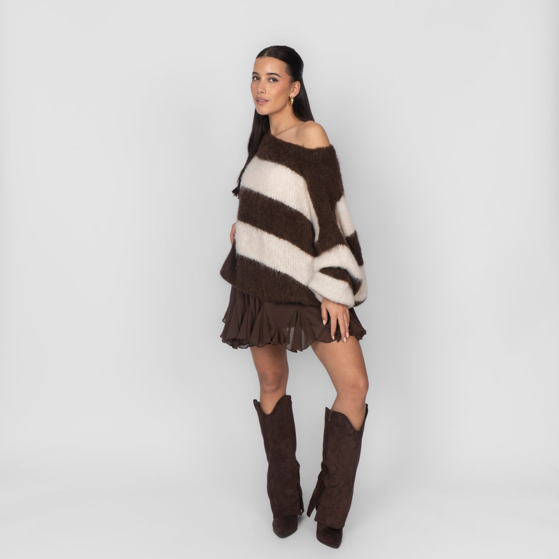 Ultra-Soft Off-Shoulder Stripe Knit