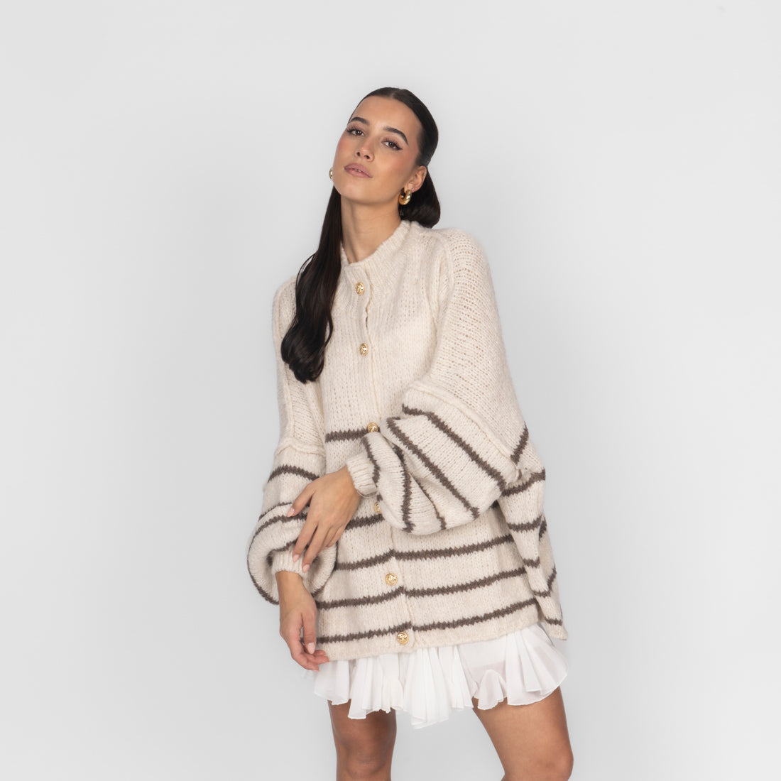 Oversized Cardigan „CozyGlam“ – Stripe Edition