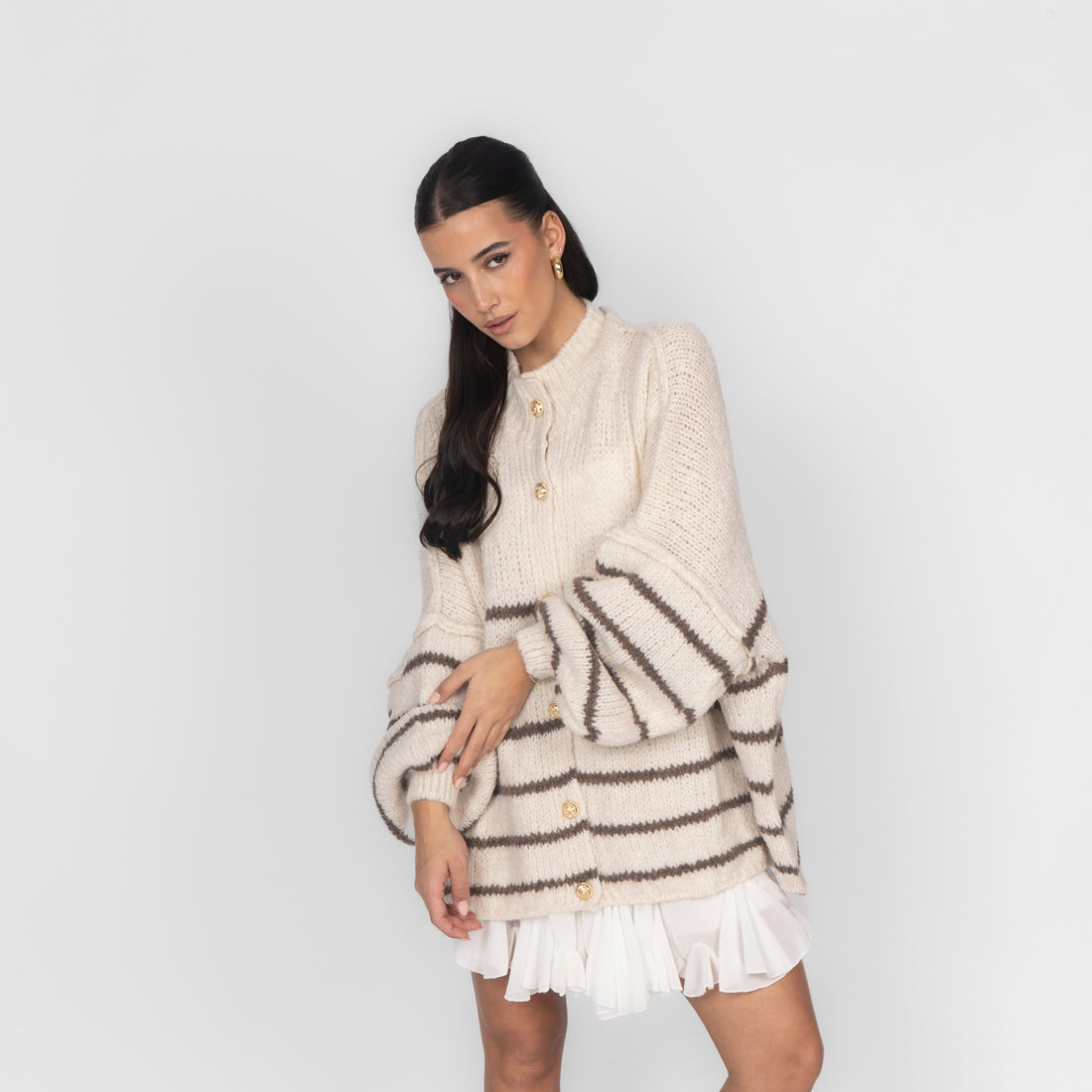 Oversized Cardigan „CozyGlam“ – Stripe Edition