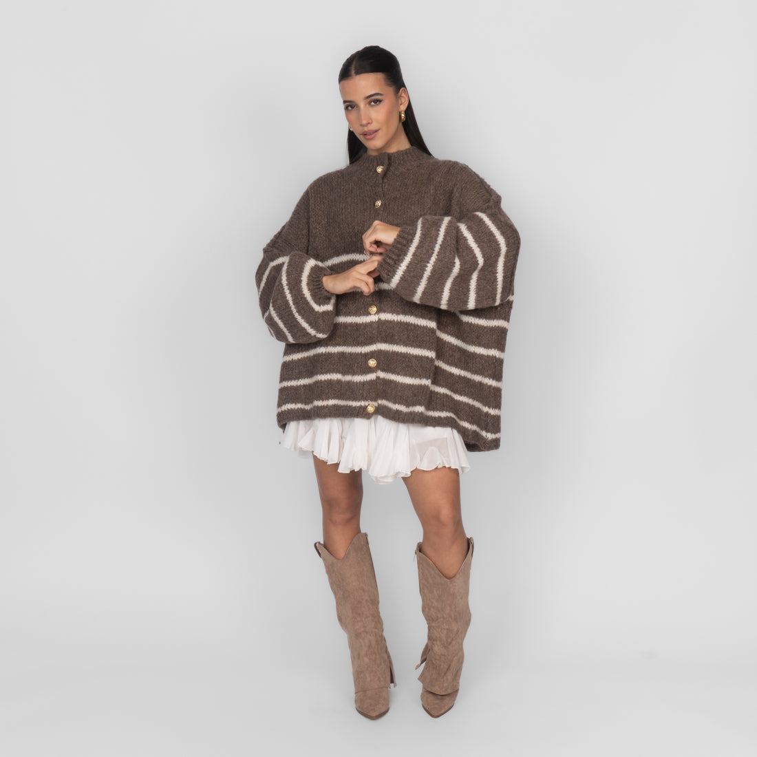 Oversized Cardigan „CozyGlam“ – Stripe Edition