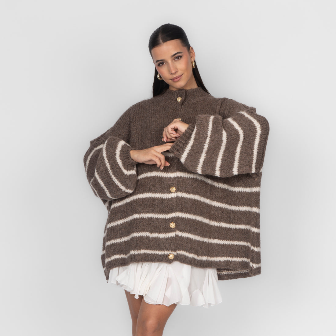 Oversized Cardigan „CozyGlam“ – Stripe Edition