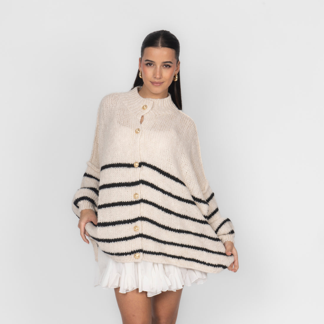 Oversized Cardigan „CozyGlam“ – Stripe Edition