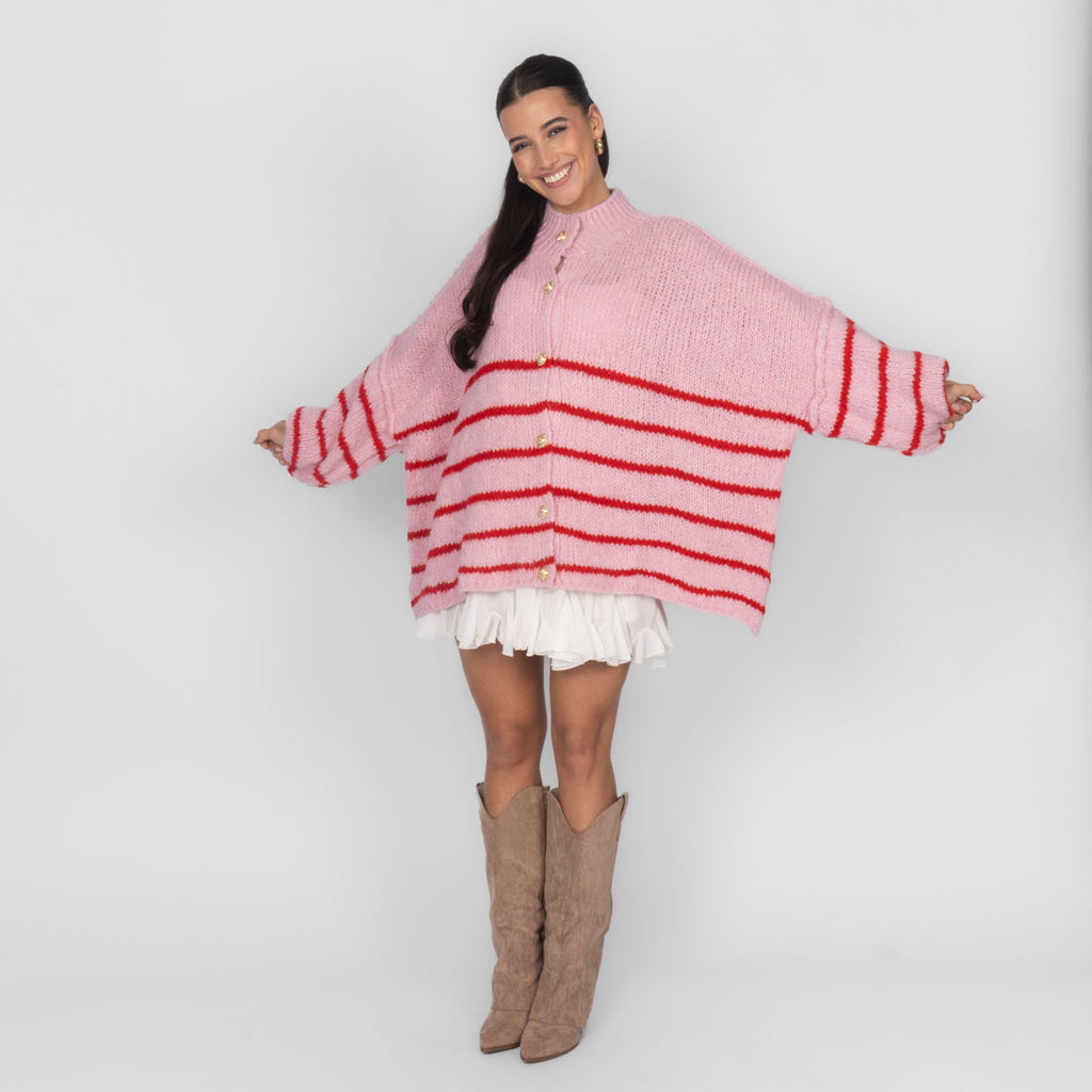 Oversized Cardigan „CozyGlam“ – Stripe Edition
