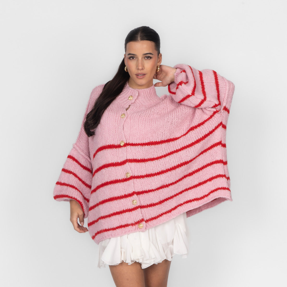 Oversized Cardigan „CozyGlam“ – Stripe Edition