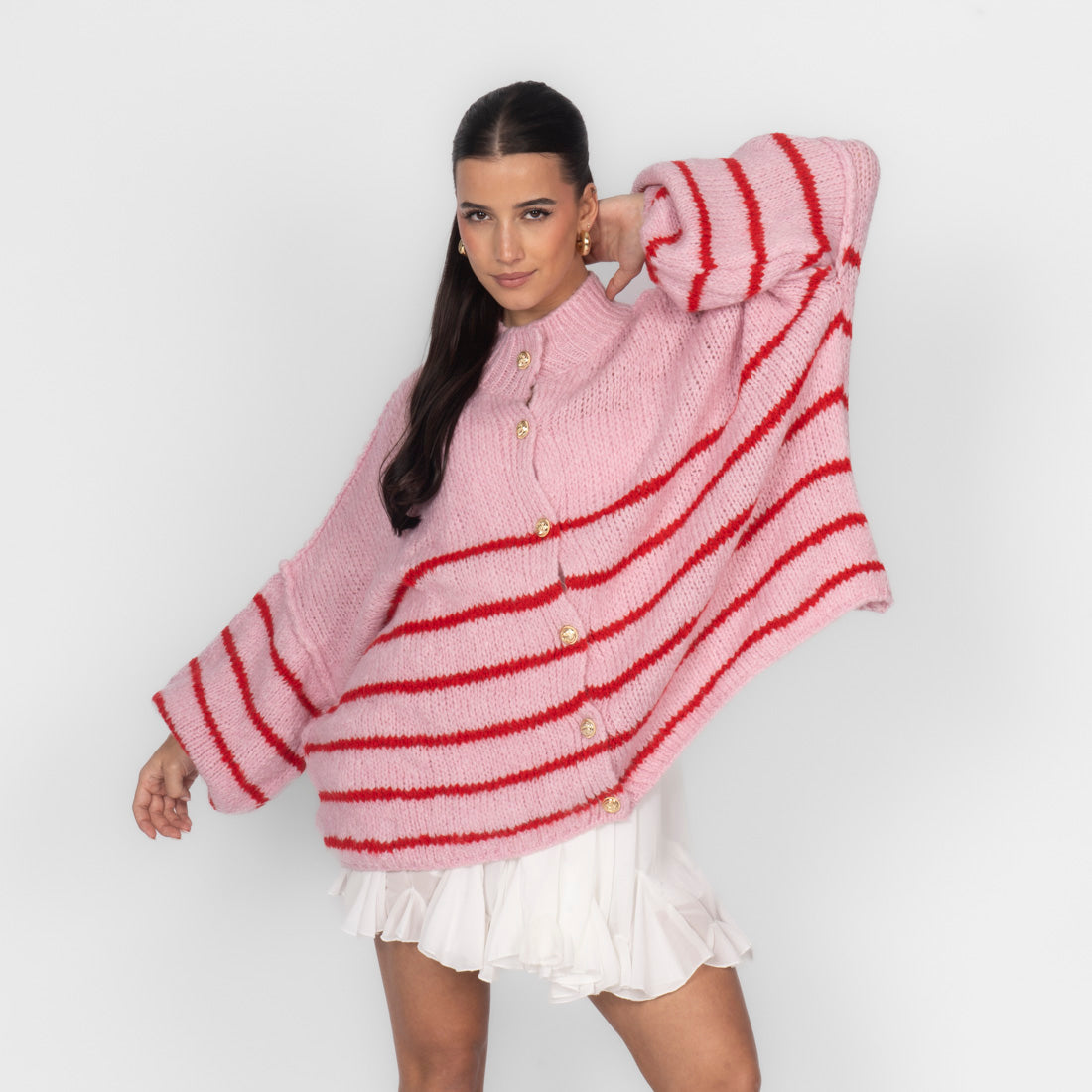 Oversized Cardigan „CozyGlam“ – Stripe Edition