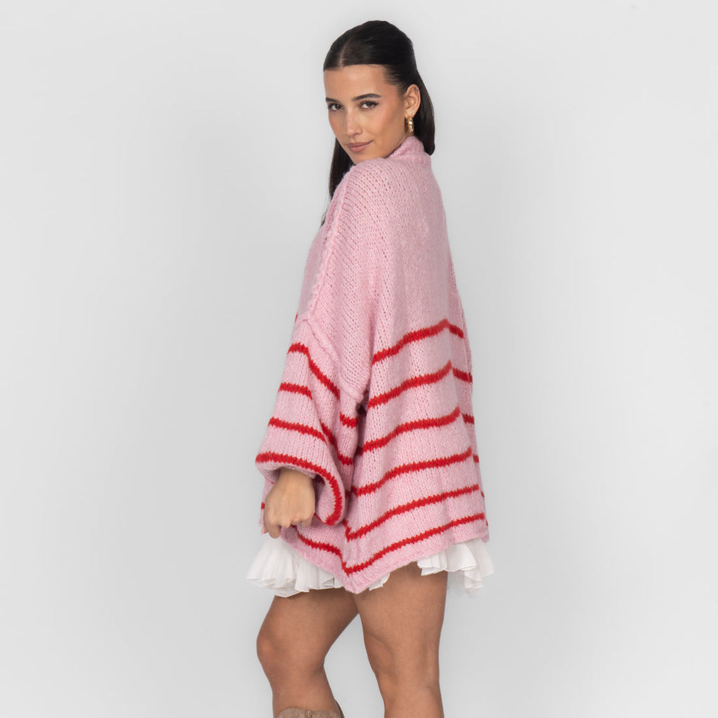 Oversized Cardigan „CozyGlam“ – Stripe Edition