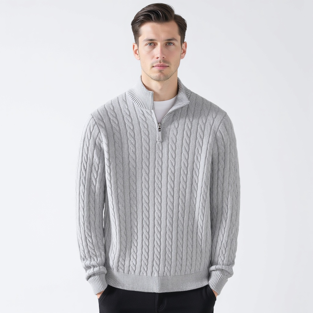 TAEBAEK Pullover mit Reißverschluss und Zopfmuster