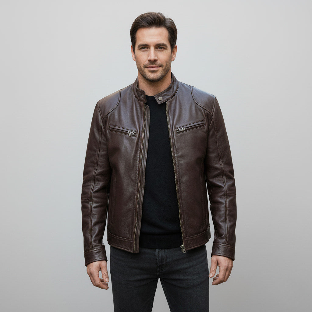 Herren-Lederjacke mit Stehkragen und Reißverschluss – zeitlos, robust und komfortabel