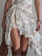 Claire | Robe Mini Retro mit Fleurs, Rollkragenpullover und V y Fines Bretelles