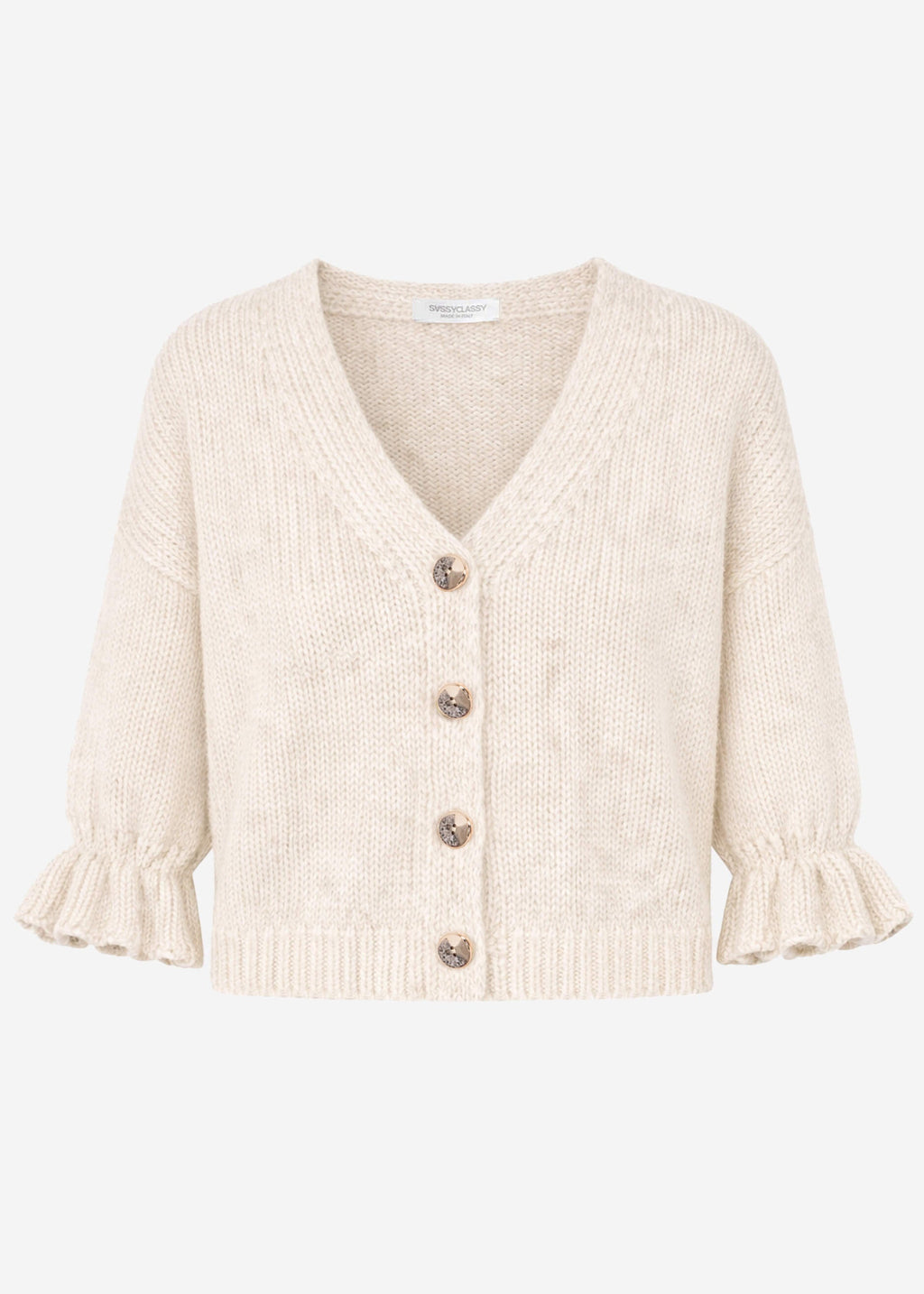Strickjacke mit 3/4-Ärmeln - hellbeige