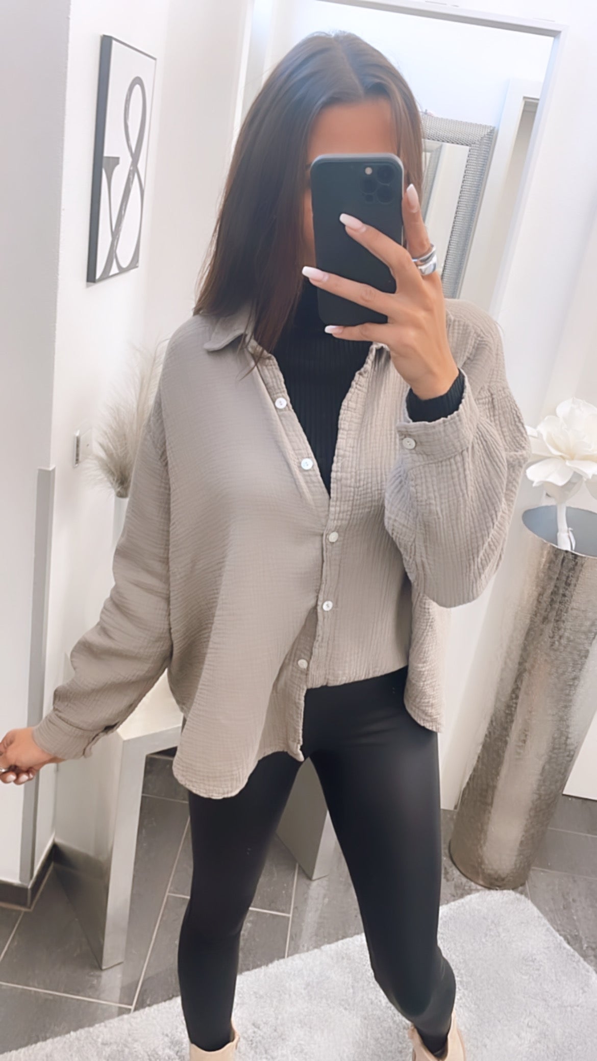 KURZE Oversize Musselin Bluse / schlamm