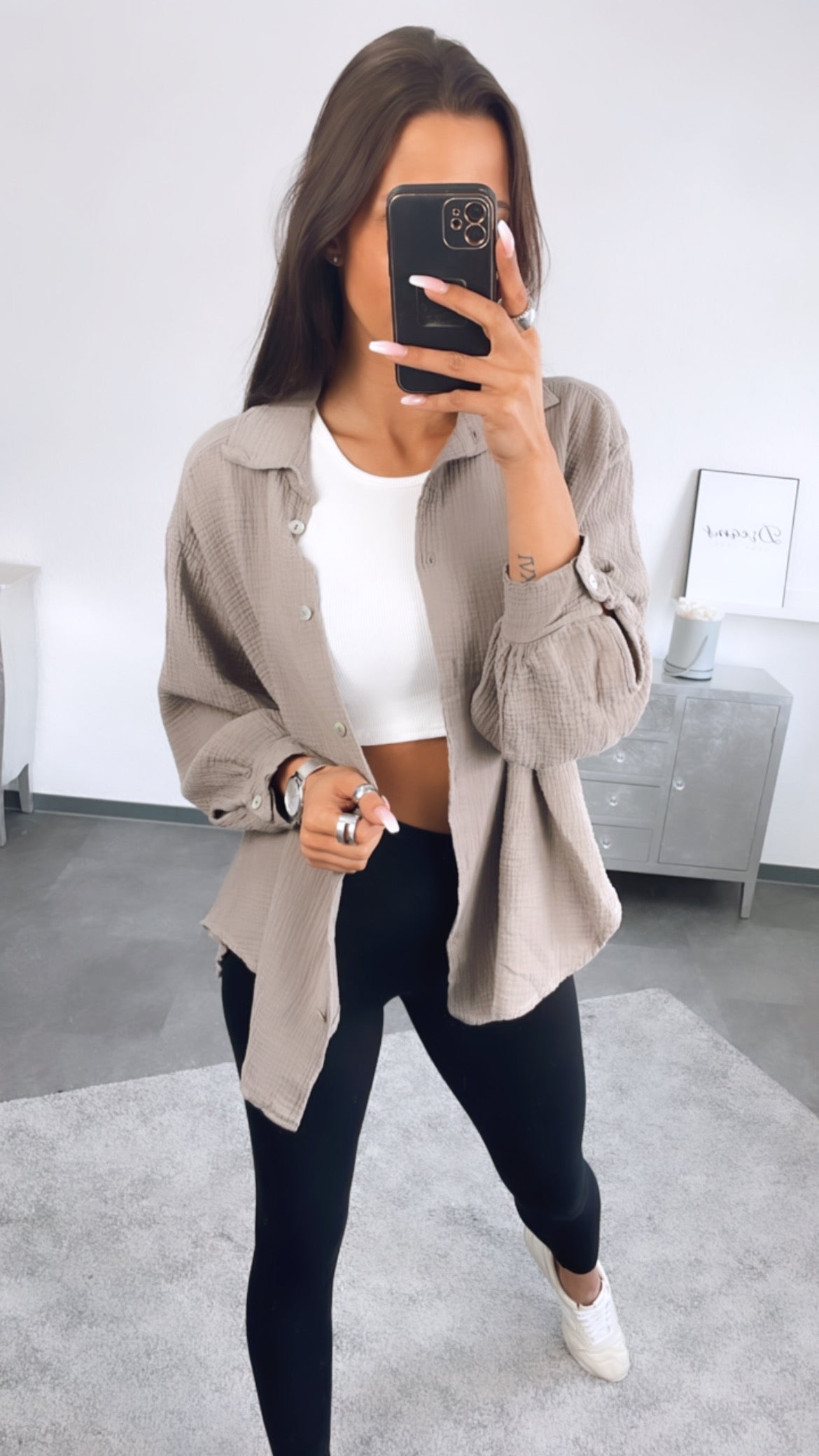 KURZE Oversize Musselin Bluse / schlamm