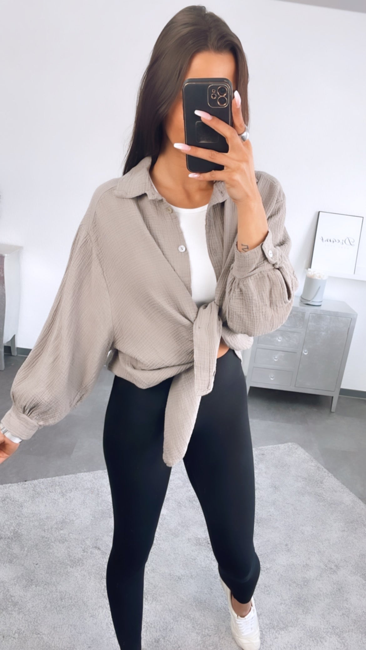 KURZE Oversize Musselin Bluse / schlamm