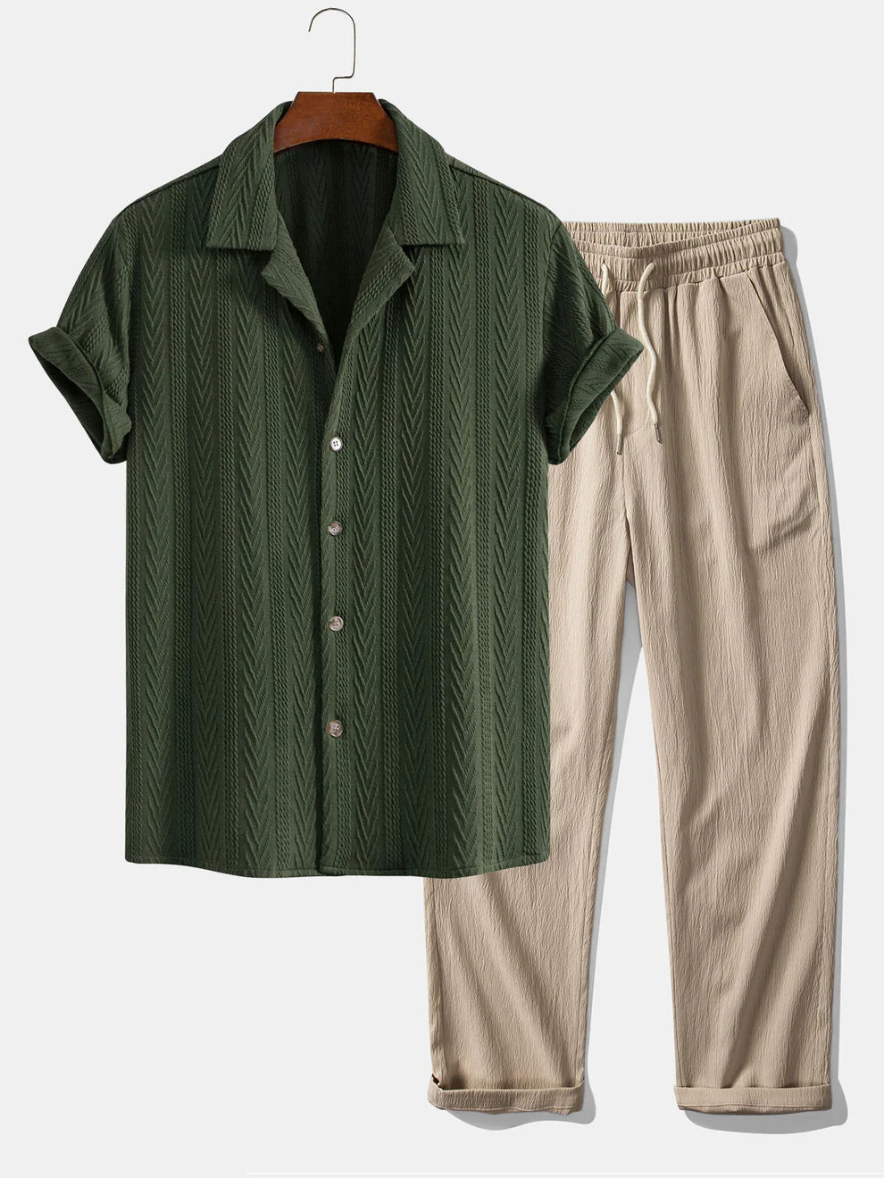 Beko| Shirt aus grob gestricktem Jacquard mit Struktur & Hose mit geradem Bein und Crinkle-Optik