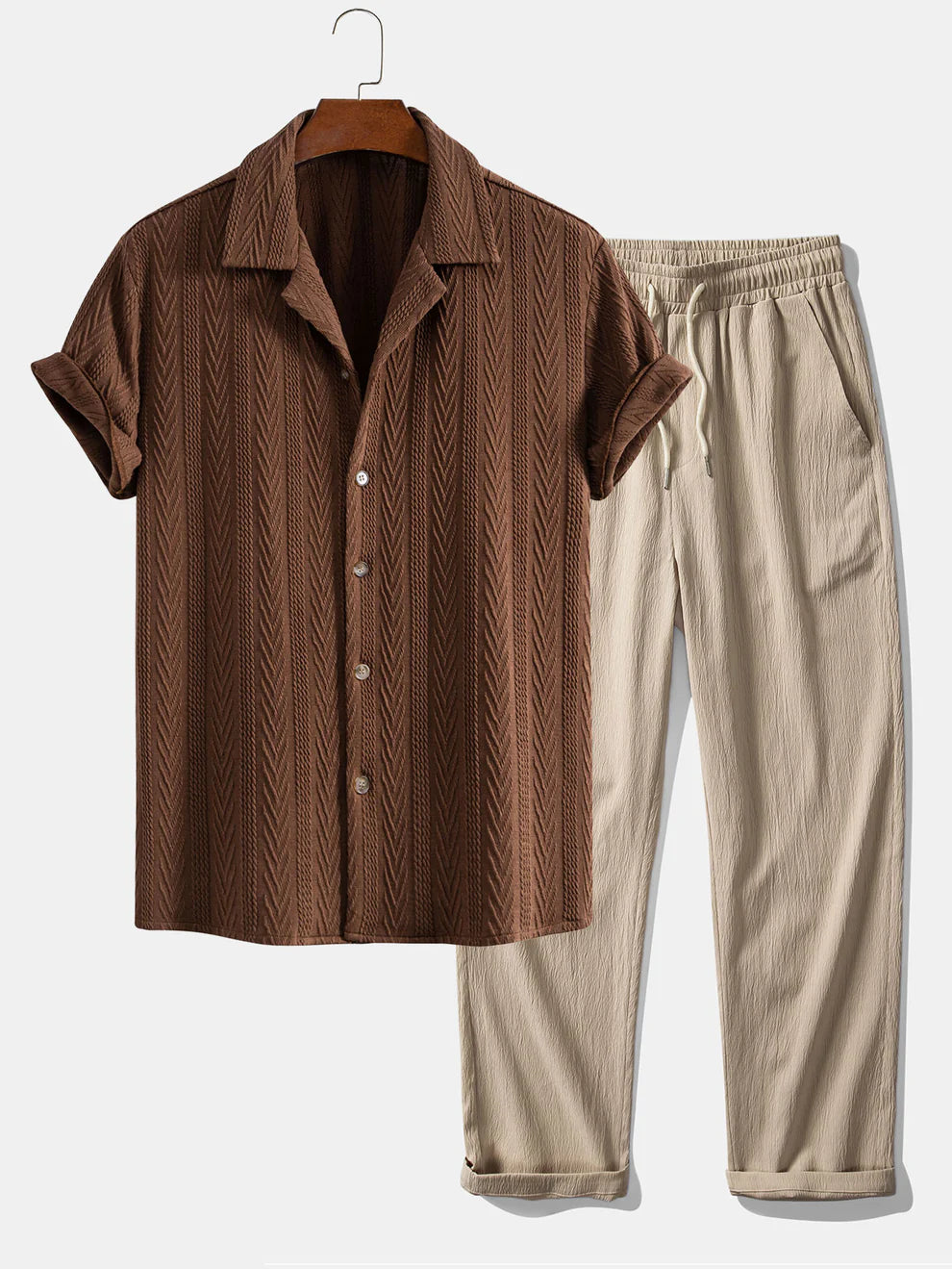 Beko| Shirt aus grob gestricktem Jacquard mit Struktur & Hose mit geradem Bein und Crinkle-Optik