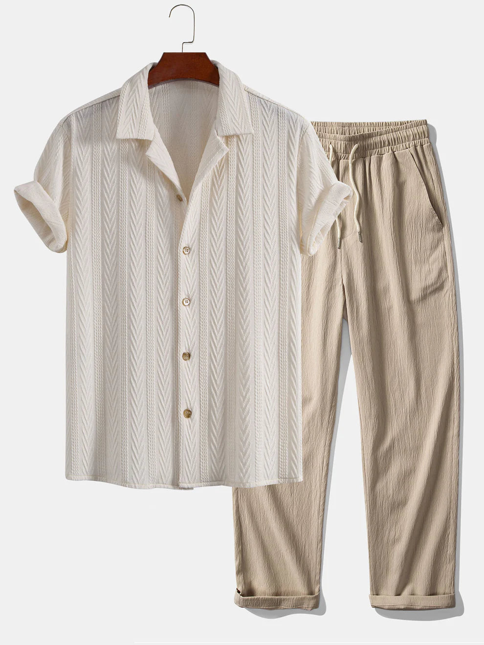 Beko| Shirt aus grob gestricktem Jacquard mit Struktur & Hose mit geradem Bein und Crinkle-Optik