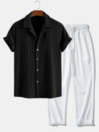 Beko| Shirt aus grob gestricktem Jacquard mit Struktur & Hose mit geradem Bein und Crinkle-Optik