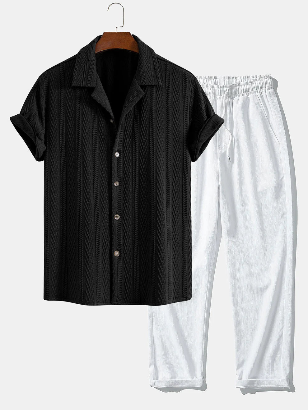 Beko| Shirt aus grob gestricktem Jacquard mit Struktur & Hose mit geradem Bein und Crinkle-Optik