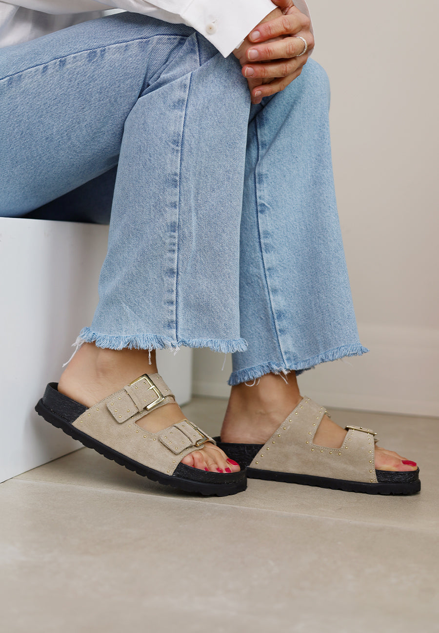 modische Pantolette Veloursleder