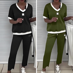 Lässiges Damen-Zweiteiler-Set: Oberteil mit V-Ausschnitt und Hose