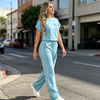 🔥Lässiges Set aus Kurzarmshirt und Hose mit weitem Bein für Damen