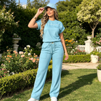🔥Lässiges Set aus Kurzarmshirt und Hose mit weitem Bein für Damen